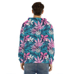 Blue And Pink Watercolor Hawaiian Print Men's Velvet Pullover Hoodie