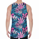 Blue And Pink Watercolor Hawaiian Print Men's Velvet Tank Top