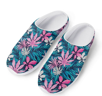 Blue And Pink Watercolor Hawaiian Print Mesh Casual Shoes