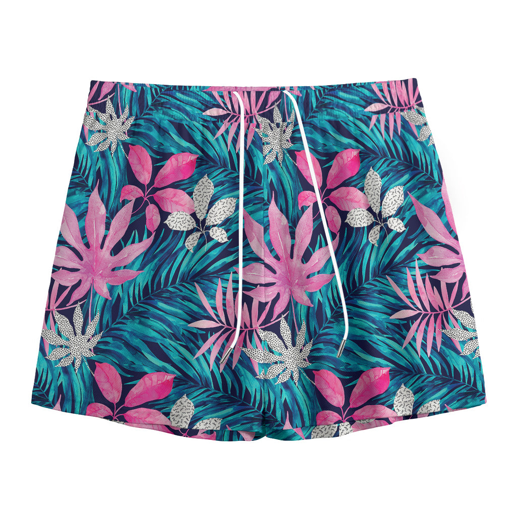 Blue And Pink Watercolor Hawaiian Print Mesh Shorts