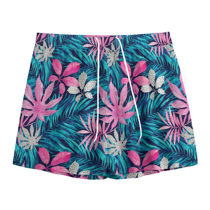 Blue And Pink Watercolor Hawaiian Print Mesh Shorts