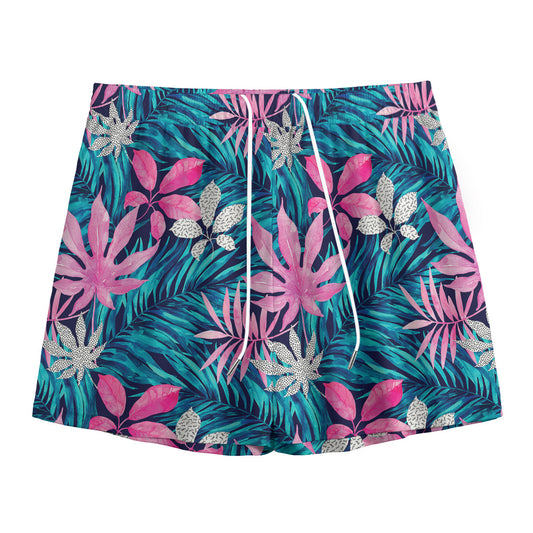Blue And Pink Watercolor Hawaiian Print Mesh Shorts