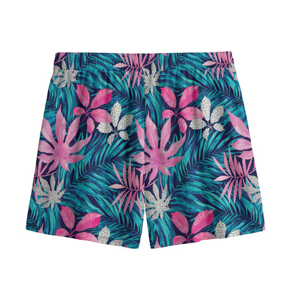 Blue And Pink Watercolor Hawaiian Print Mesh Shorts