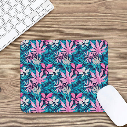 Blue And Pink Watercolor Hawaiian Print Mouse Pad