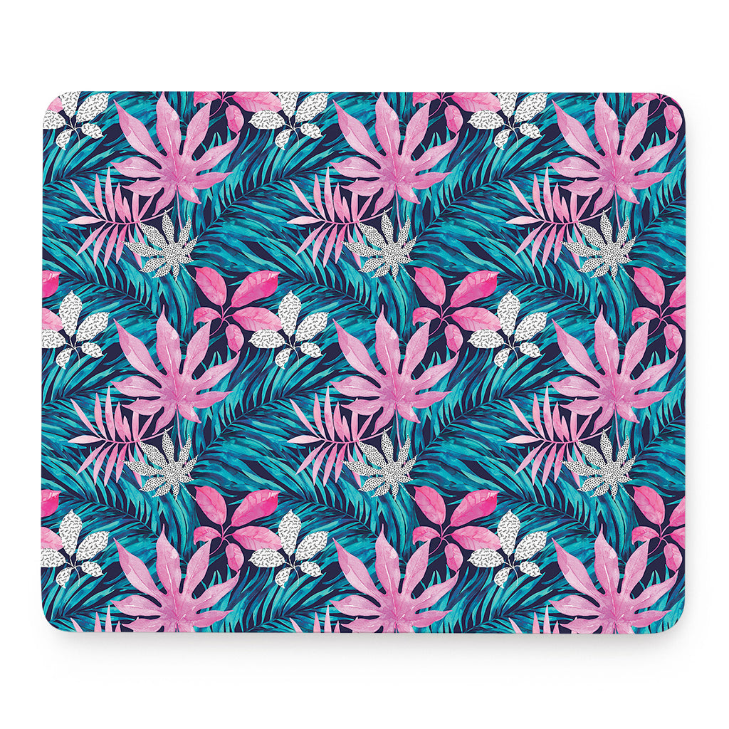 Blue And Pink Watercolor Hawaiian Print Mouse Pad