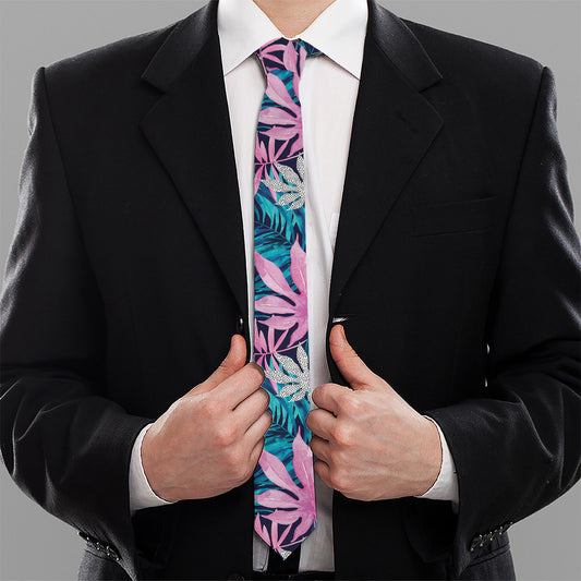 Blue And Pink Watercolor Hawaiian Print Necktie
