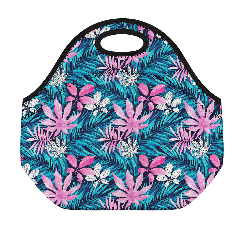 Blue And Pink Watercolor Hawaiian Print Neoprene Lunch Bag