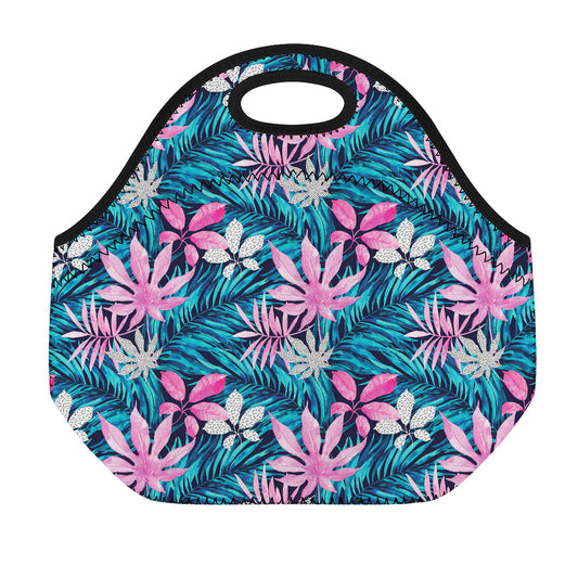 Blue And Pink Watercolor Hawaiian Print Neoprene Lunch Bag