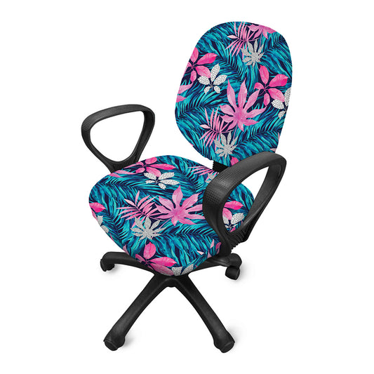 Blue And Pink Watercolor Hawaiian Print Office Chair Cover