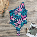 Blue And Pink Watercolor Hawaiian Print One Shoulder Bodysuit