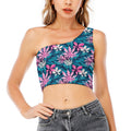 Blue And Pink Watercolor Hawaiian Print One Shoulder Crop Top