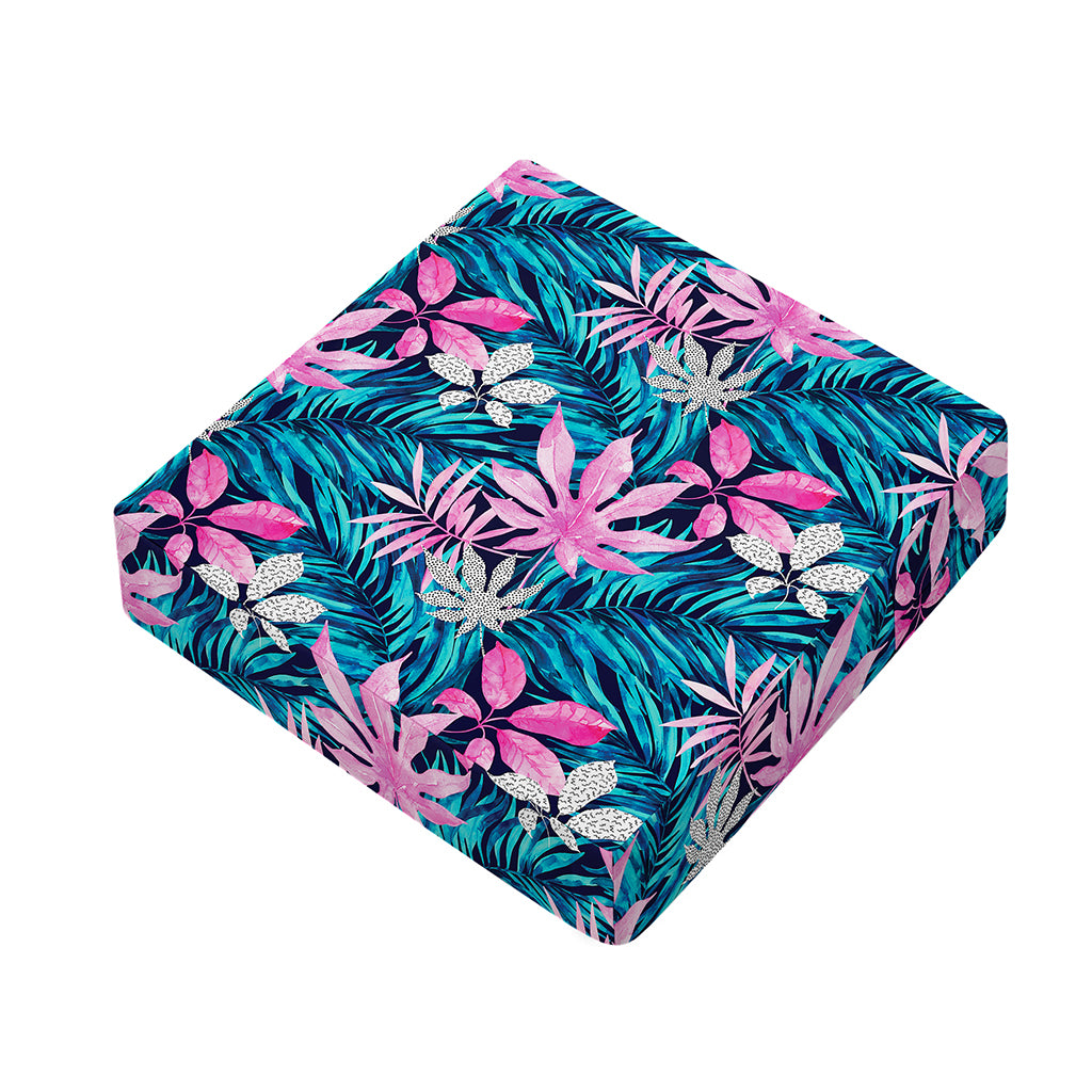 Blue And Pink Watercolor Hawaiian Print Outdoor Seat Cushion Cover