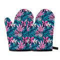 Blue And Pink Watercolor Hawaiian Print Oven Mitts