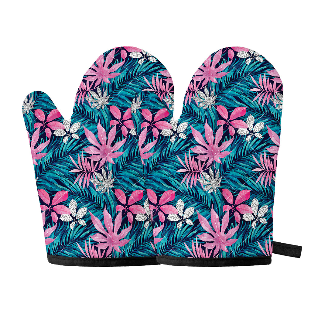 Blue And Pink Watercolor Hawaiian Print Oven Mitts