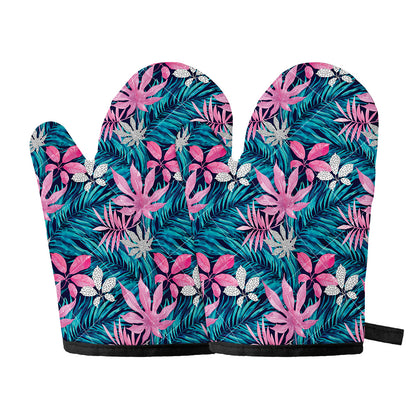 Blue And Pink Watercolor Hawaiian Print Oven Mitts