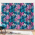 Blue And Pink Watercolor Hawaiian Print Pencil Pleat Curtains