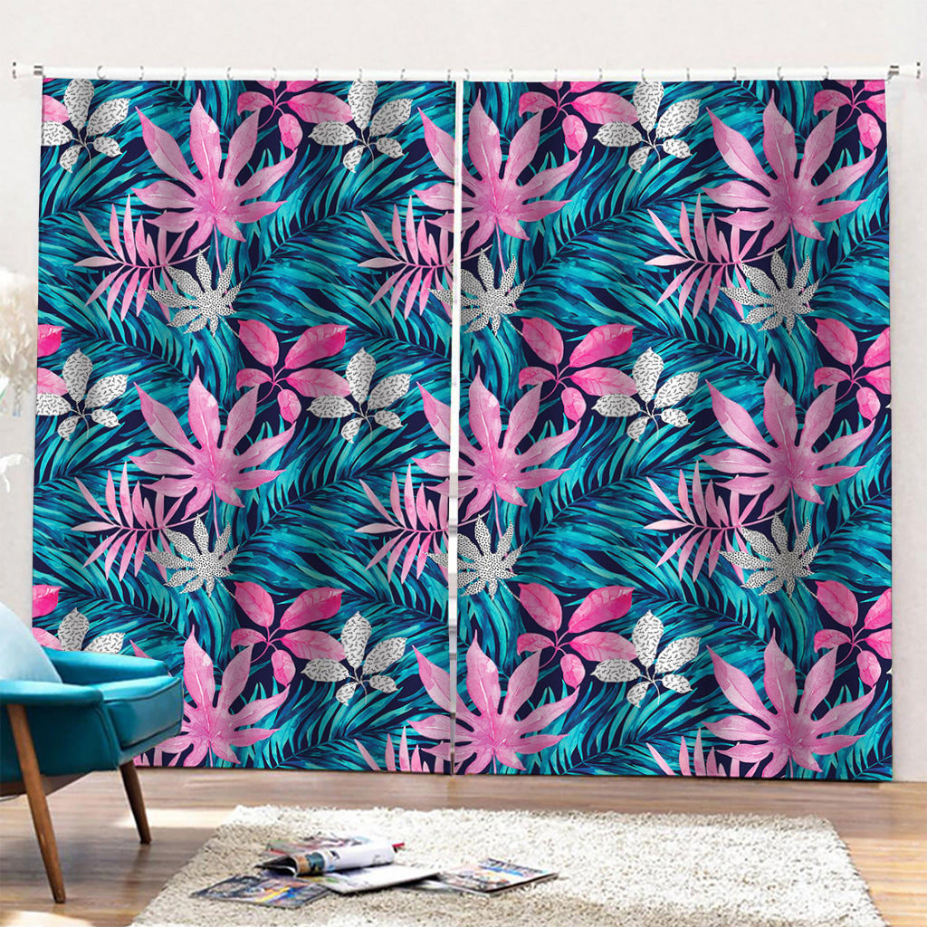 Blue And Pink Watercolor Hawaiian Print Pencil Pleat Curtains