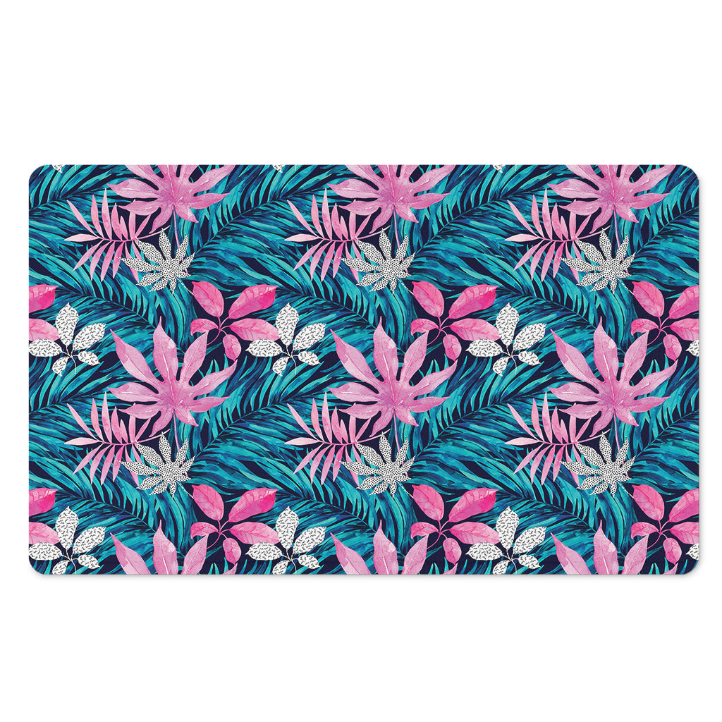 Blue And Pink Watercolor Hawaiian Print Polyester Doormat