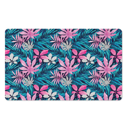 Blue And Pink Watercolor Hawaiian Print Polyester Doormat