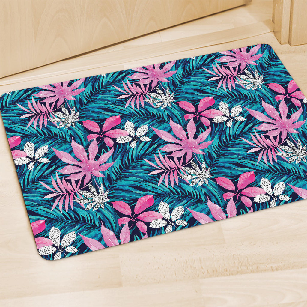 Blue And Pink Watercolor Hawaiian Print Polyester Doormat