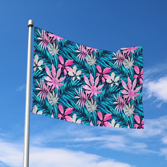 Blue And Pink Watercolor Hawaiian Print Polyester Flag