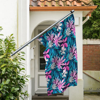 Blue And Pink Watercolor Hawaiian Print Polyester Flag