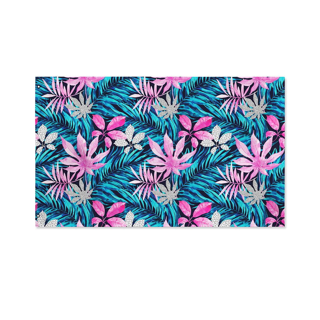 Blue And Pink Watercolor Hawaiian Print Polyester Flag