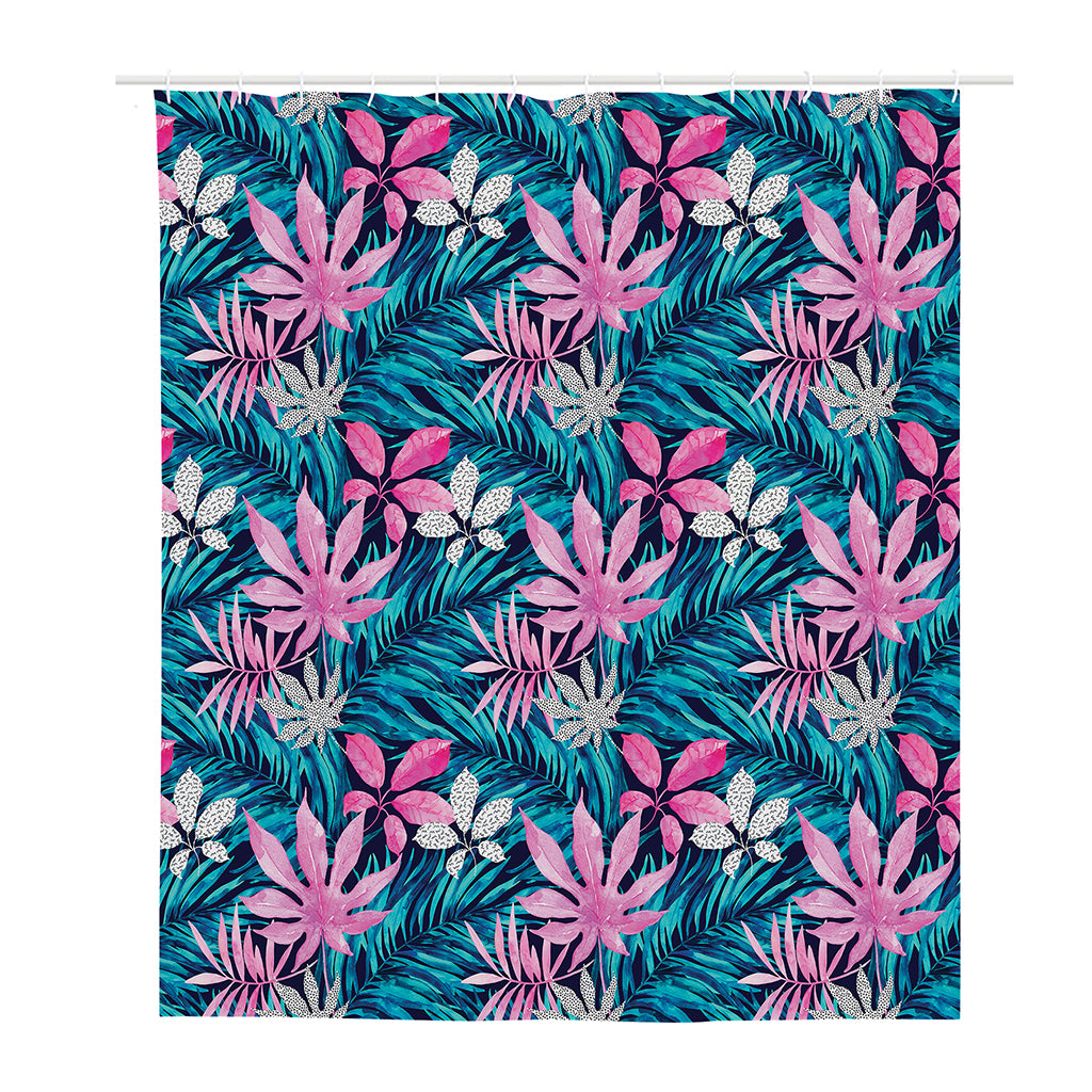 Blue And Pink Watercolor Hawaiian Print Polyester Shower Curtain
