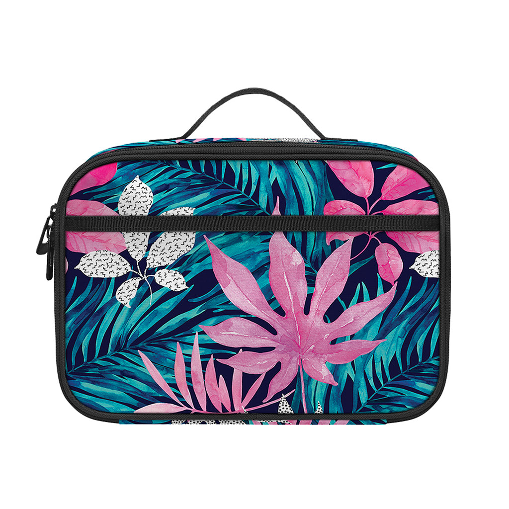 Blue And Pink Watercolor Hawaiian Print Portable Lunch Bag