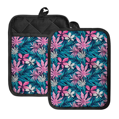 Blue And Pink Watercolor Hawaiian Print Pot Holders With Pocket