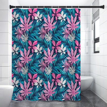 Blue And Pink Watercolor Hawaiian Print Premium Shower Curtain