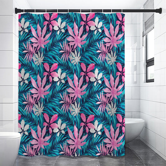 Blue And Pink Watercolor Hawaiian Print Premium Shower Curtain