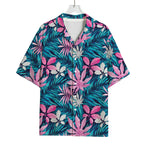 Blue And Pink Watercolor Hawaiian Print Rayon Hawaiian Shirt