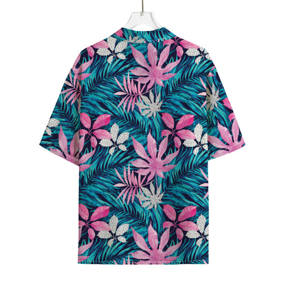 Blue And Pink Watercolor Hawaiian Print Rayon Hawaiian Shirt