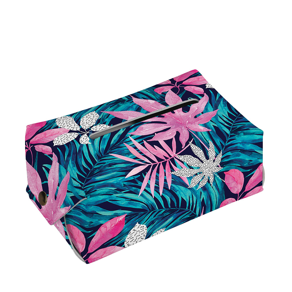 Blue And Pink Watercolor Hawaiian Print Rectangle Tissue Box Cover