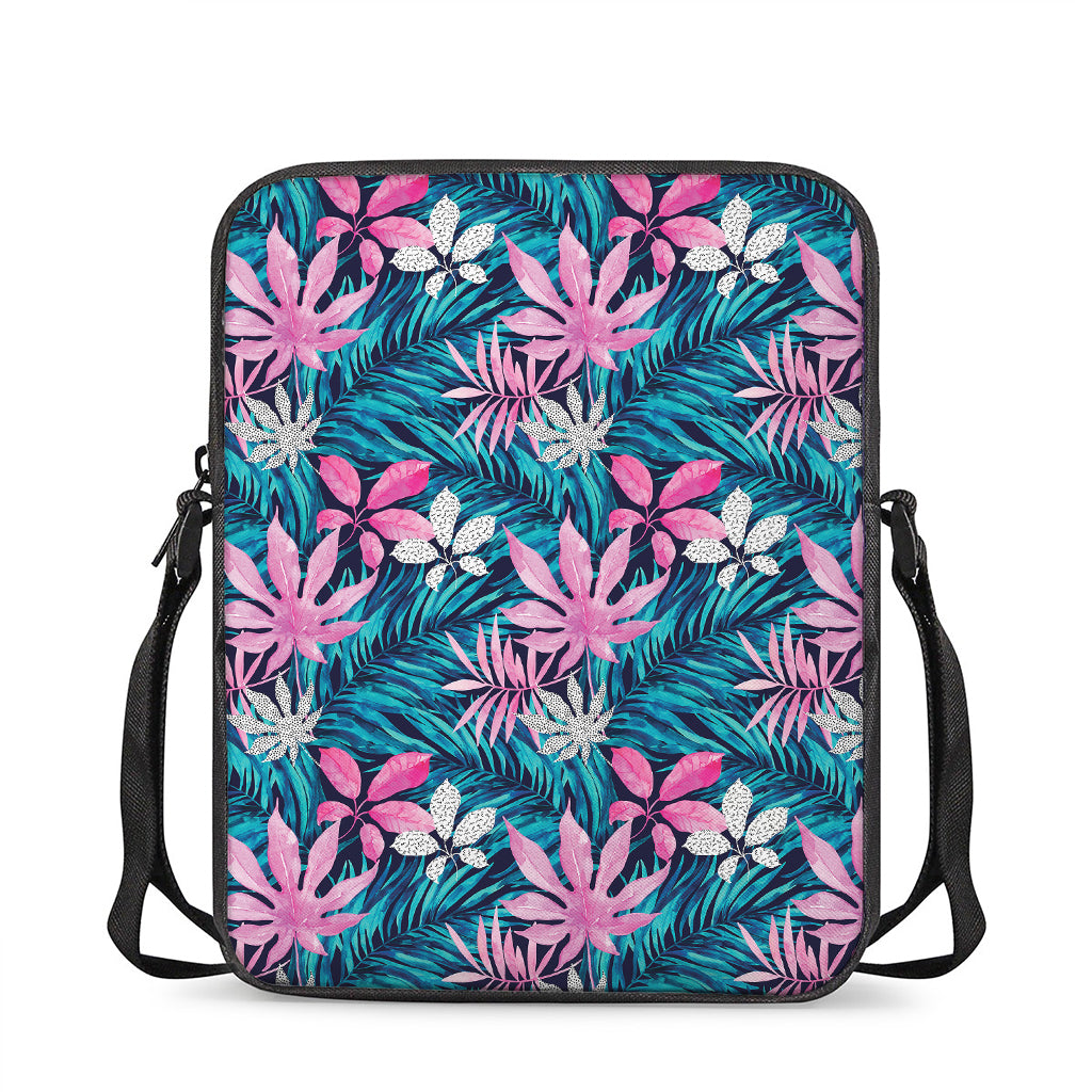 Blue And Pink Watercolor Hawaiian Print Rectangular Crossbody Bag