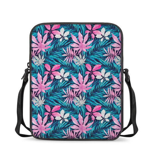 Blue And Pink Watercolor Hawaiian Print Rectangular Crossbody Bag