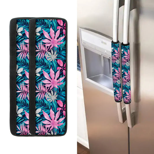 Blue And Pink Watercolor Hawaiian Print Refrigerator Handle Covers