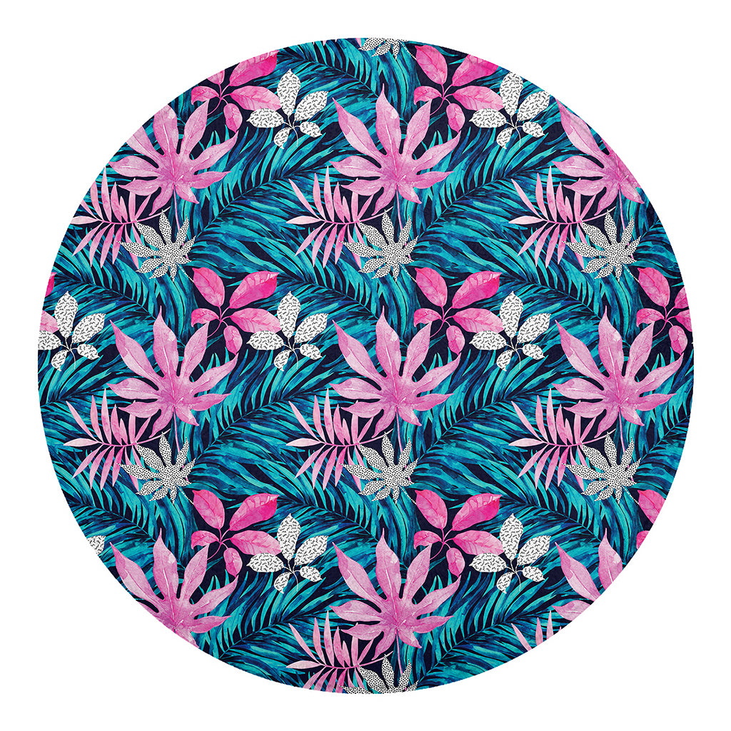 Blue And Pink Watercolor Hawaiian Print Round Blanket