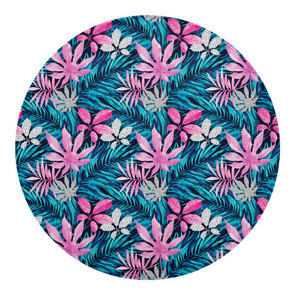 Blue And Pink Watercolor Hawaiian Print Round Blanket