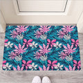 Blue And Pink Watercolor Hawaiian Print Rubber Doormat