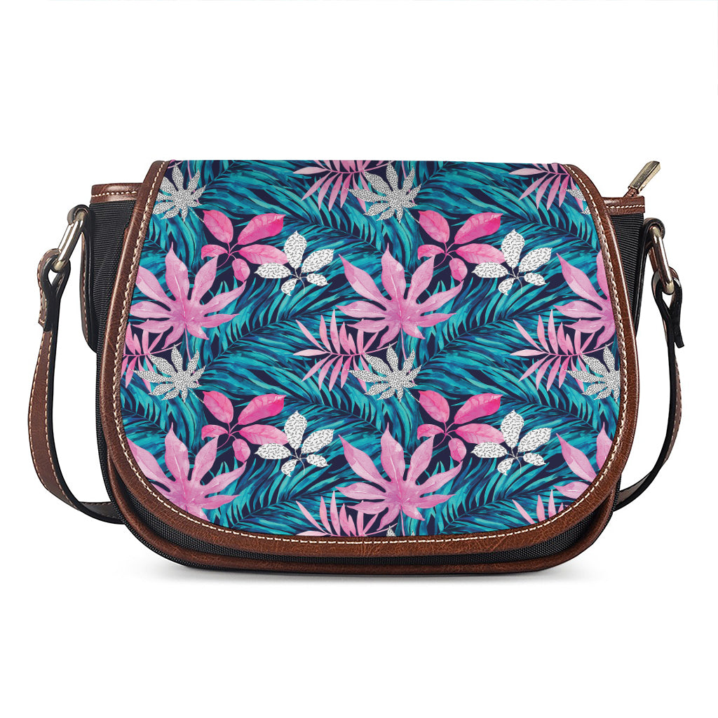 Blue And Pink Watercolor Hawaiian Print Saddle Bag