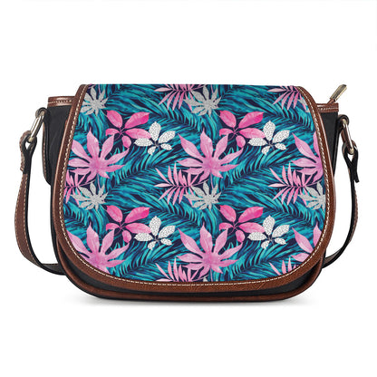 Blue And Pink Watercolor Hawaiian Print Saddle Bag