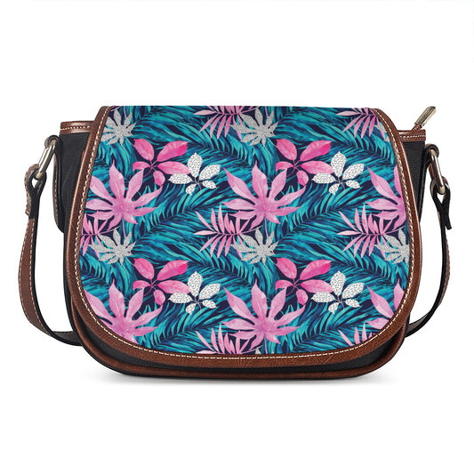 Blue And Pink Watercolor Hawaiian Print Saddle Bag