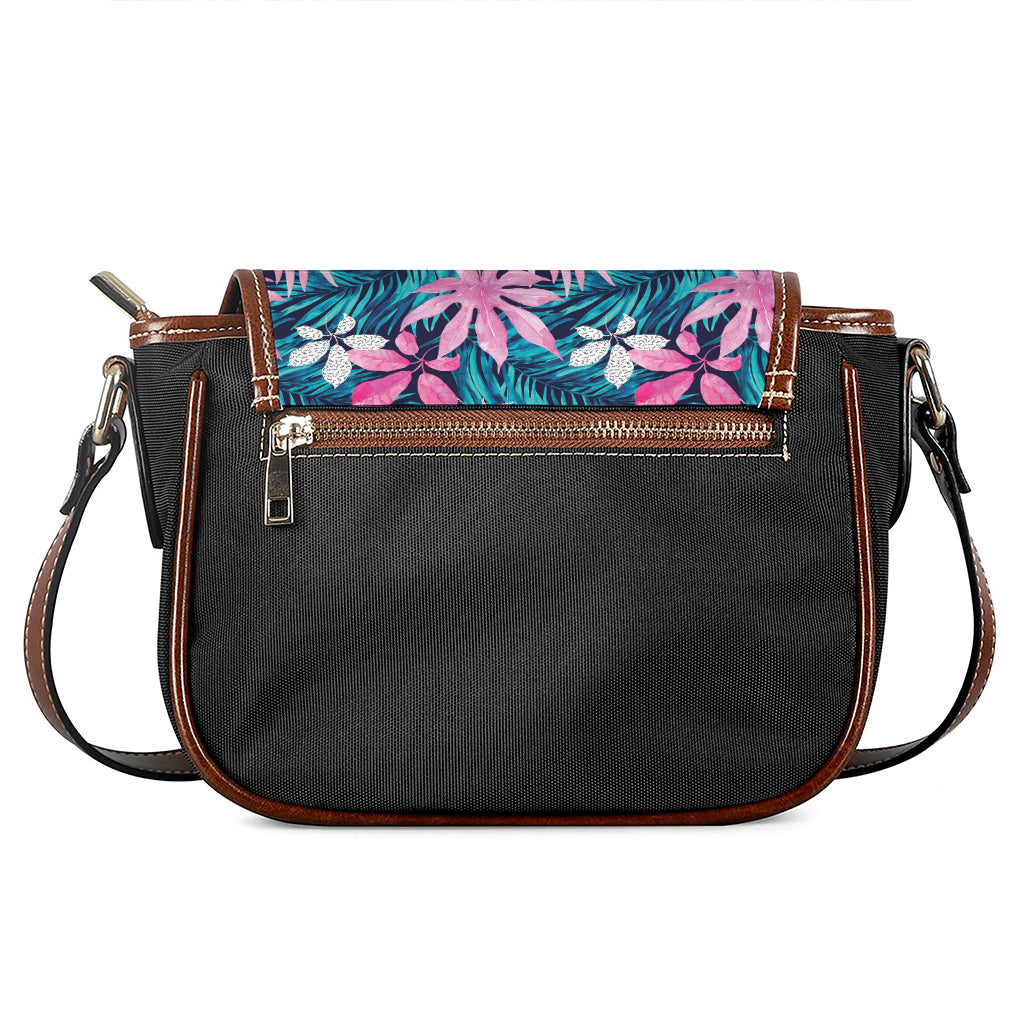 Blue And Pink Watercolor Hawaiian Print Saddle Bag