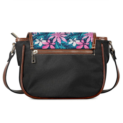 Blue And Pink Watercolor Hawaiian Print Saddle Bag
