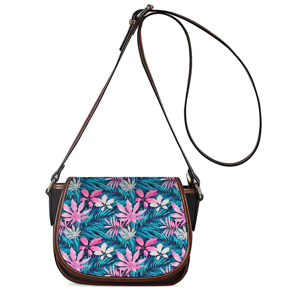 Blue And Pink Watercolor Hawaiian Print Saddle Bag