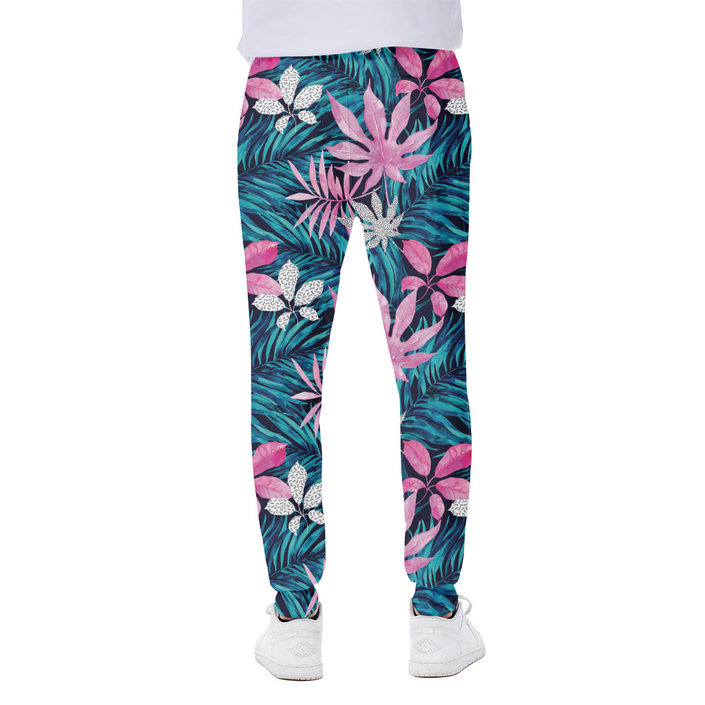 Blue And Pink Watercolor Hawaiian Print Scuba Joggers