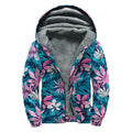 Blue And Pink Watercolor Hawaiian Print Sherpa Lined Zip Up Hoodie