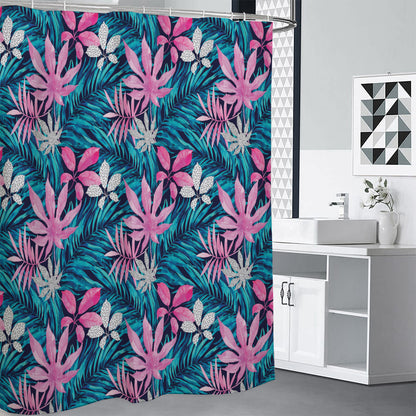 Blue And Pink Watercolor Hawaiian Print Shower Curtain